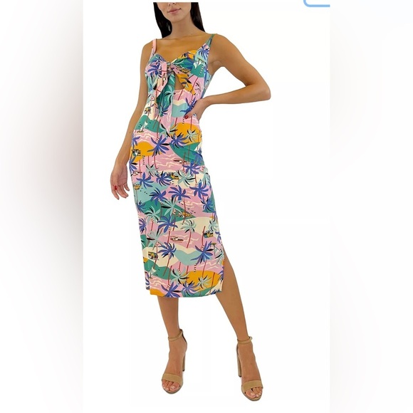 SAM EDELMAN Women's pink palm print Cutout Tie-Front Midi Dress size 4 new - Picture 1 of 2